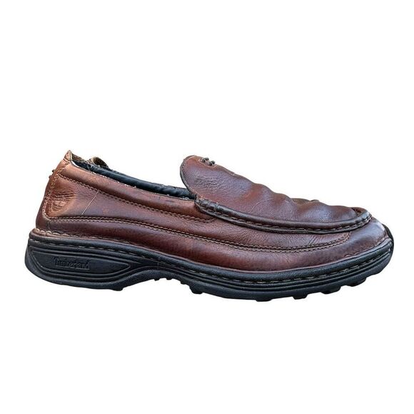 Timberland Brown Leather Slip-On Loafers Driving Shoes Men's Size 10 M - Picture 1 of 12
